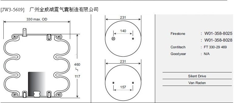 JW3-5609空气弹簧/气囊减振/Air spring shock absorbers/W01-358-8025/W01-358-8028/FT330-29469/3B5609/3B300